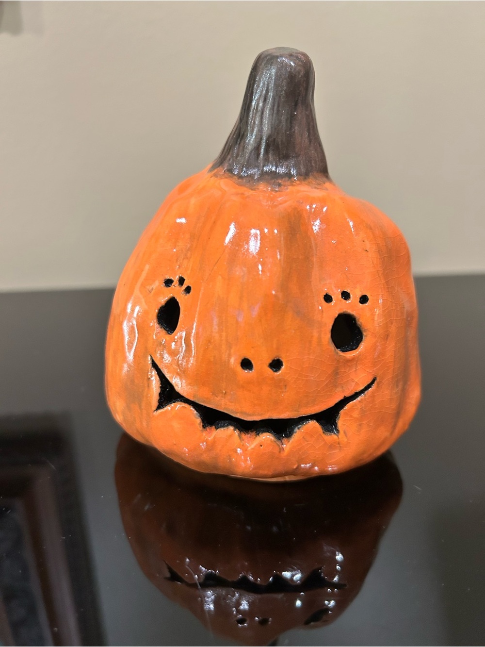 Handmade Ceramic Pumpkin Jack-O'-Lantern Halloween Décor - Orange